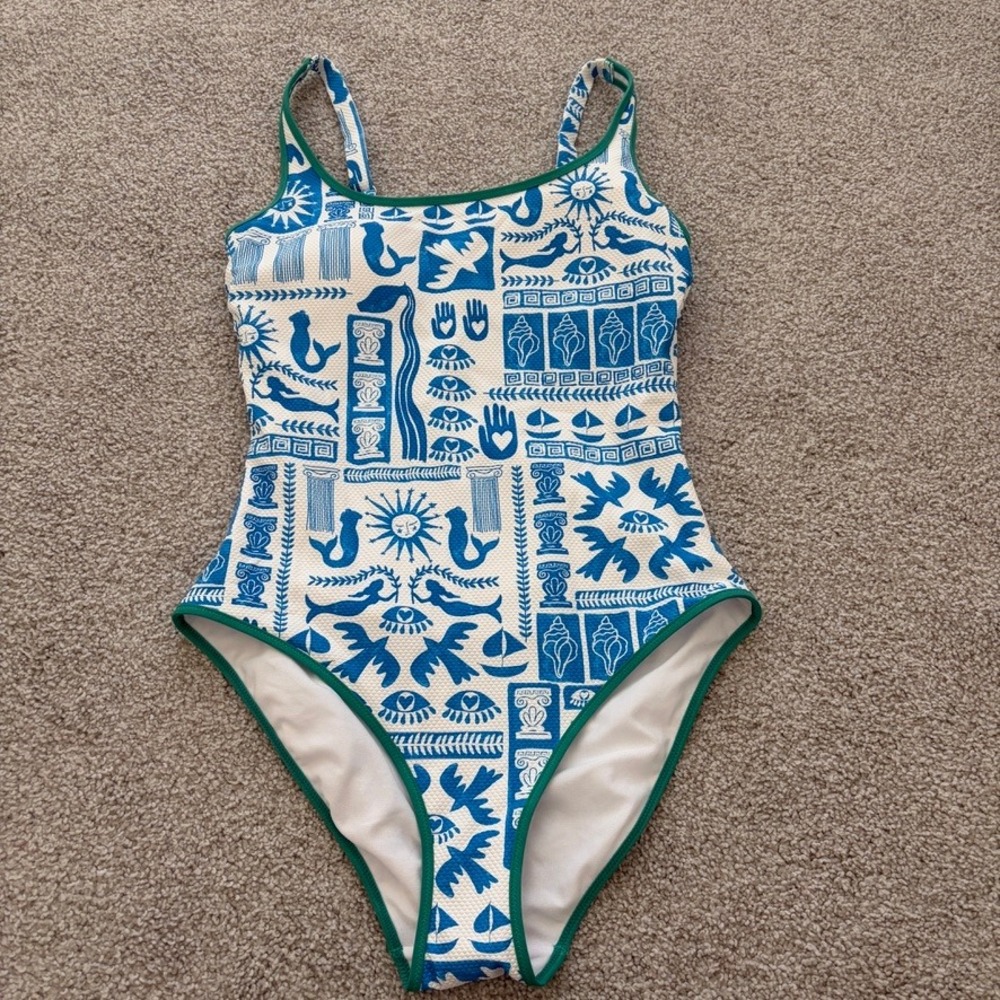 Johnny Was Acantha One Piece Swimsuit Tanksuit Womens S Blue Avant Garde Beach